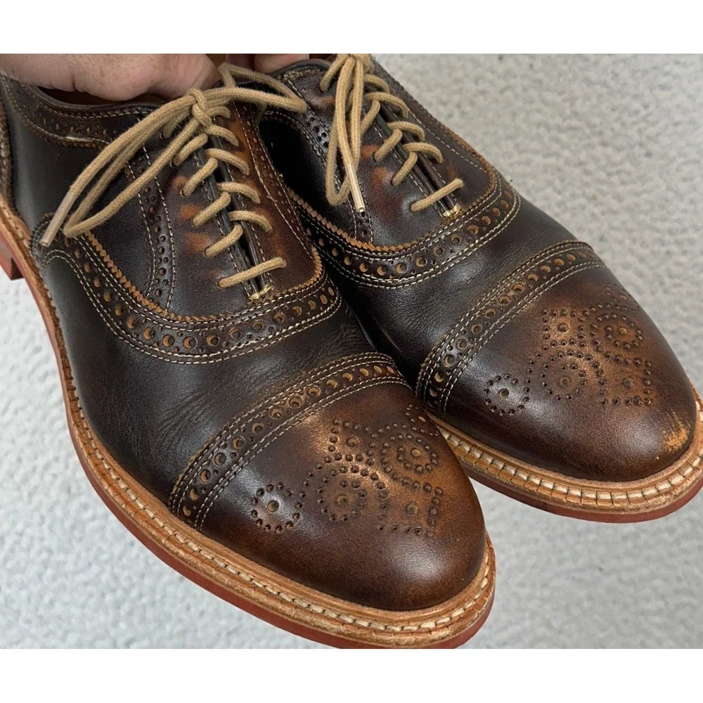 Allen Edmonds Shoes Mens 9.5 D Strandmok Brown Leather Brogue Cap Toe Lace Up